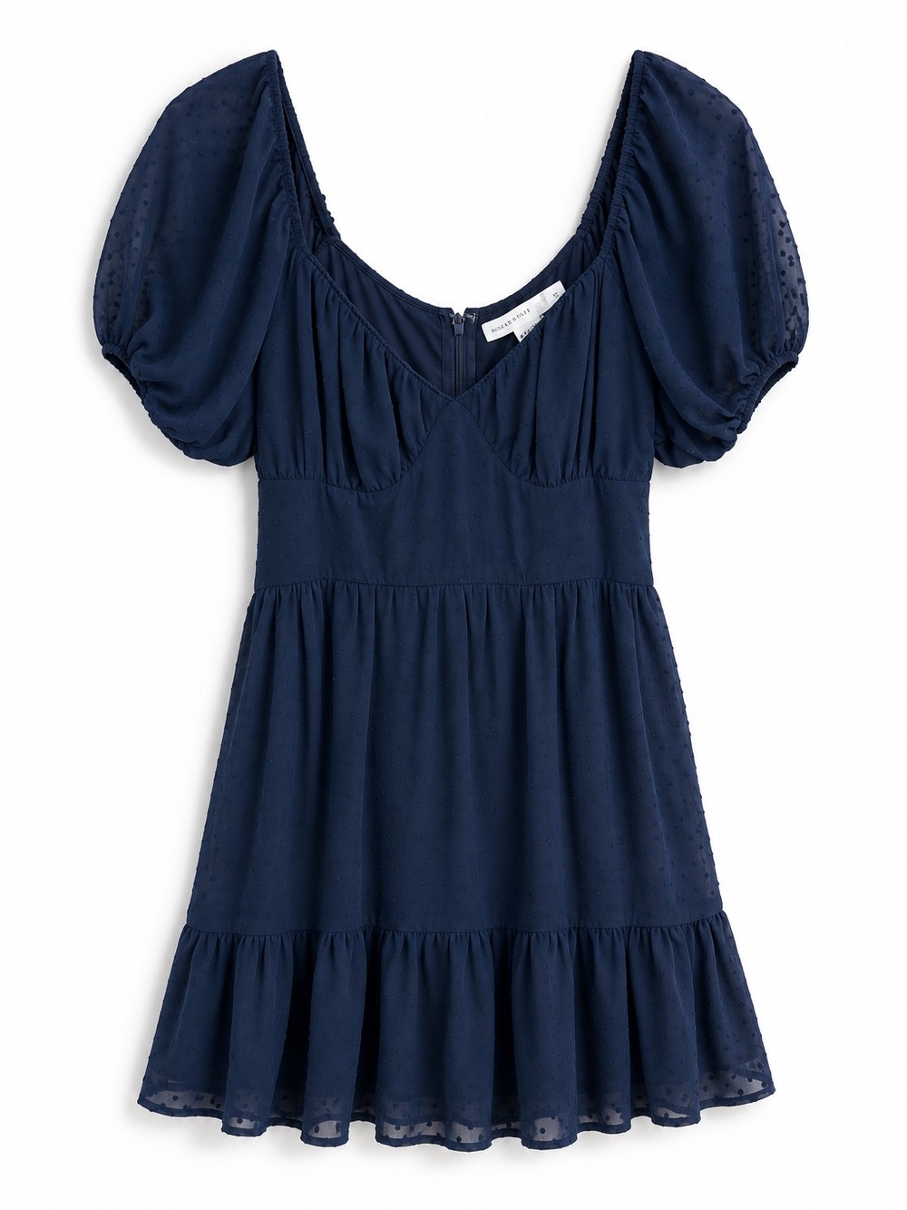Altar'd State Navy Puff-Sleeve Tiered Mini Dress